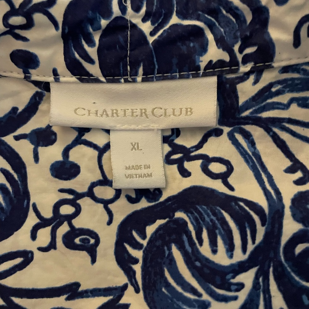Charter Club Blue and White Floral Button Down Shirt - Picture 5 of 6